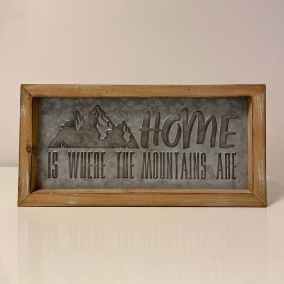 Rustic Modern Farmhouse Wood + Metal Hanging Mountain Wall Art 12.75” x 6.25” - Picture 1 of 4